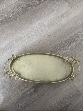 Gold Decorative Oval Serving Tray with Floral Handles